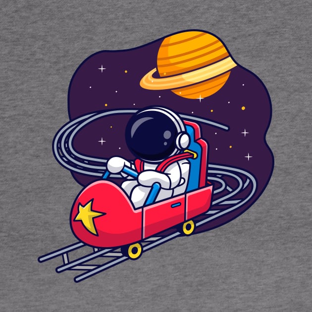 Cute Astronaut Riding Rollercoster In Space Cartoon by Catalyst Labs